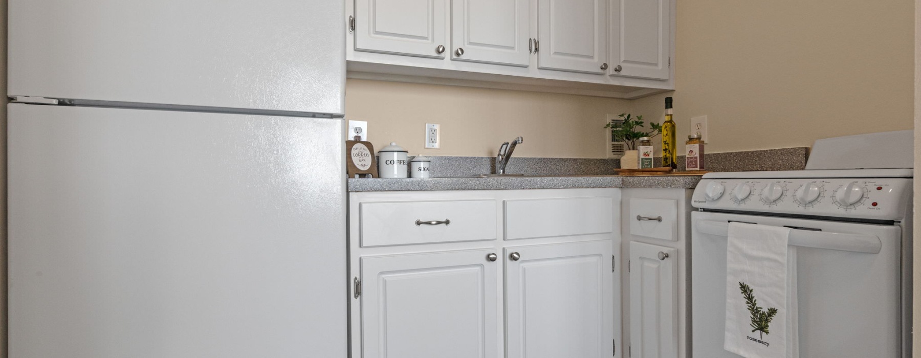 kitchen with white cabinets